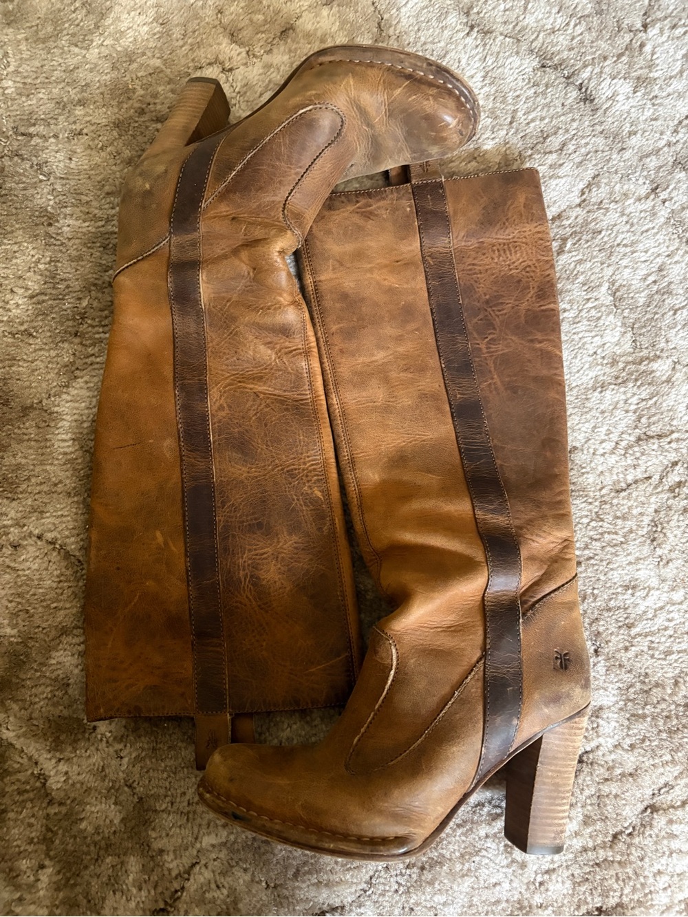 Frye Tall Two-Tone Brown Leather Heeled Boots